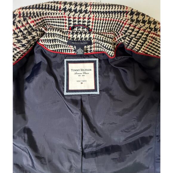 TOMMY HILFIGER Sz 12 Classic Plaid Wool Blend Long Overcoat Coat Jacket - Picture 4 of 7